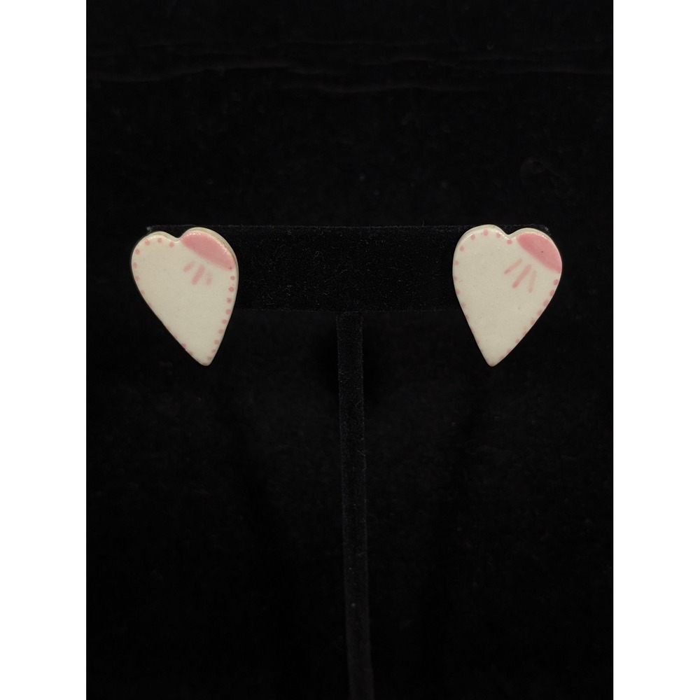 Vintage Pink Heart Earrings Ceramic Coquette Cottagecore‎ Stud Pierced